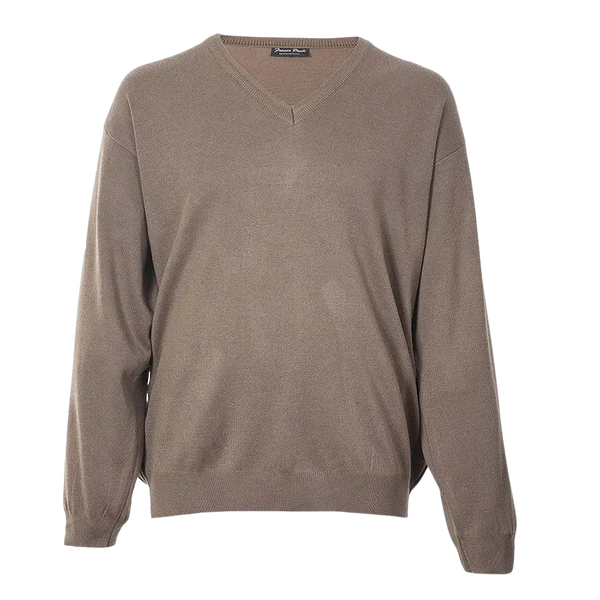 Franco Ponti V Neck Pullover for Men in Taupe 2XL-6XL Extra Long