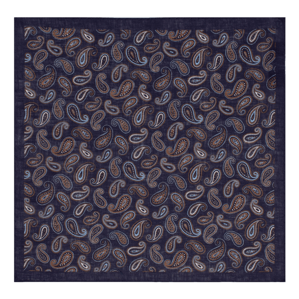 William David Linen Paisley Printed Pocket Square