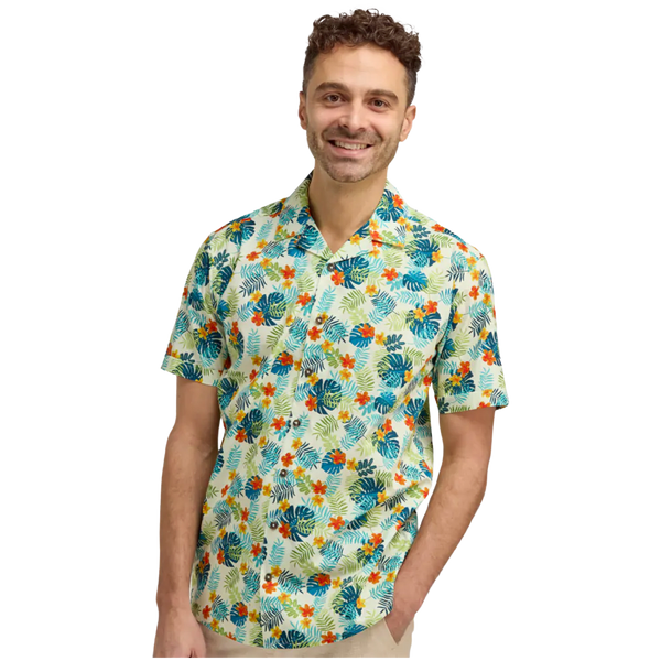 Double Two Jungle Flower Print Short Sleeve Shirt for Men