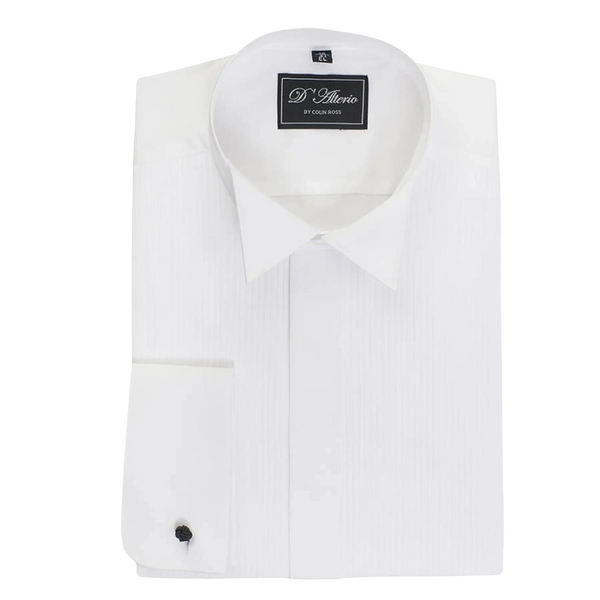 Pleated Wing Collar Dress Shirt in White X-Long Length