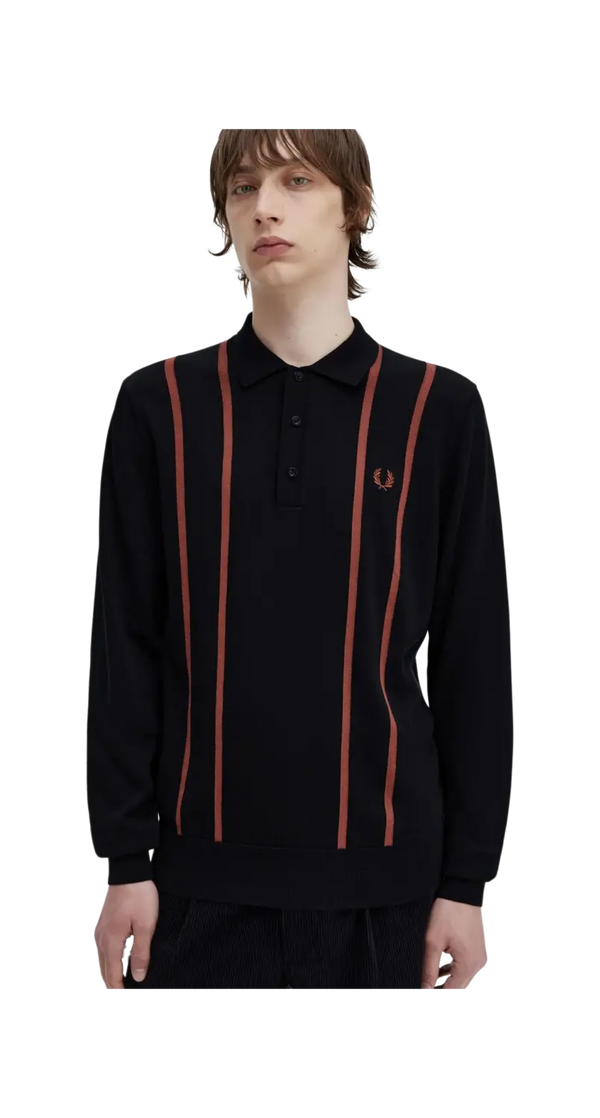 Fred Perry Vertical Stripe Knitted Polo Shirt for Men