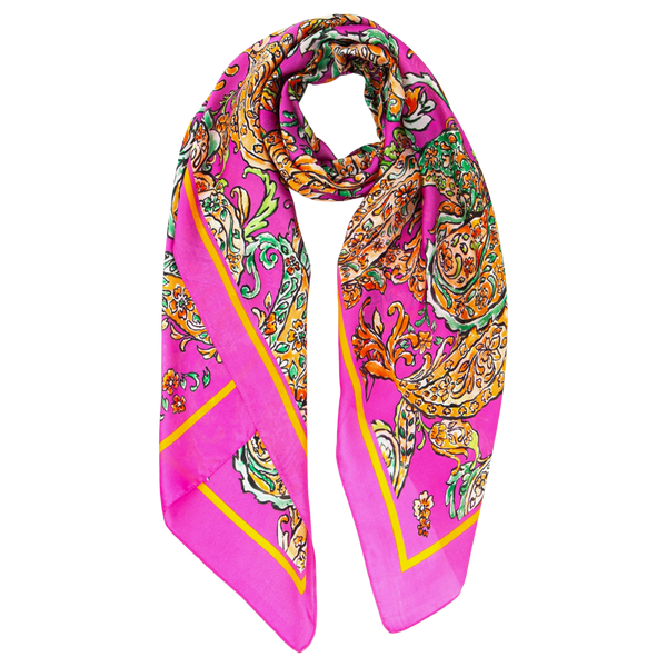 Miss Shorthair Silk Textured Paisley Print Scarf