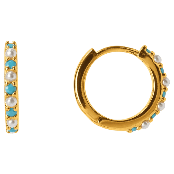 Orelia Jewellery Turquoise & Pearl Fine Huggie Hoop Earrings for Women