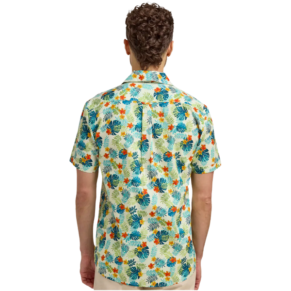 Double Two Jungle Flower Print Short Sleeve Shirt for Men