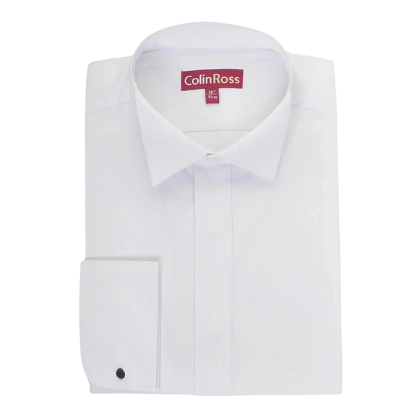 Plain Swept Wing Collar Shirt for Men in White X-Long Length