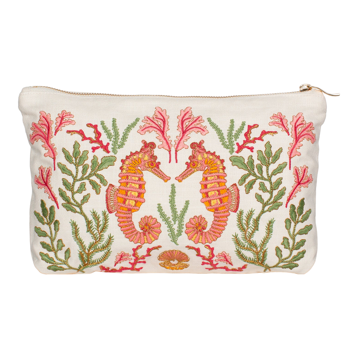 Elizabeth Scarlett Coral Seahorse Cotton Everyday Pouch | Coes