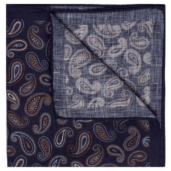 William David Linen Paisley Printed Pocket Square