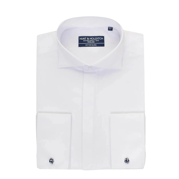 Plain Deep Wing Collar Shirt in White