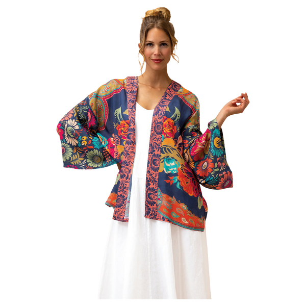 Powder Vintage Floral Kimono Jacket for Women