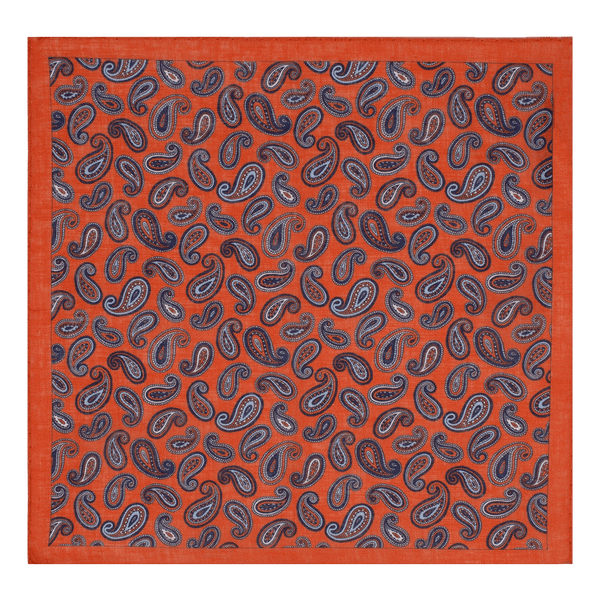 William David Linen Paisley Printed Pocket Square