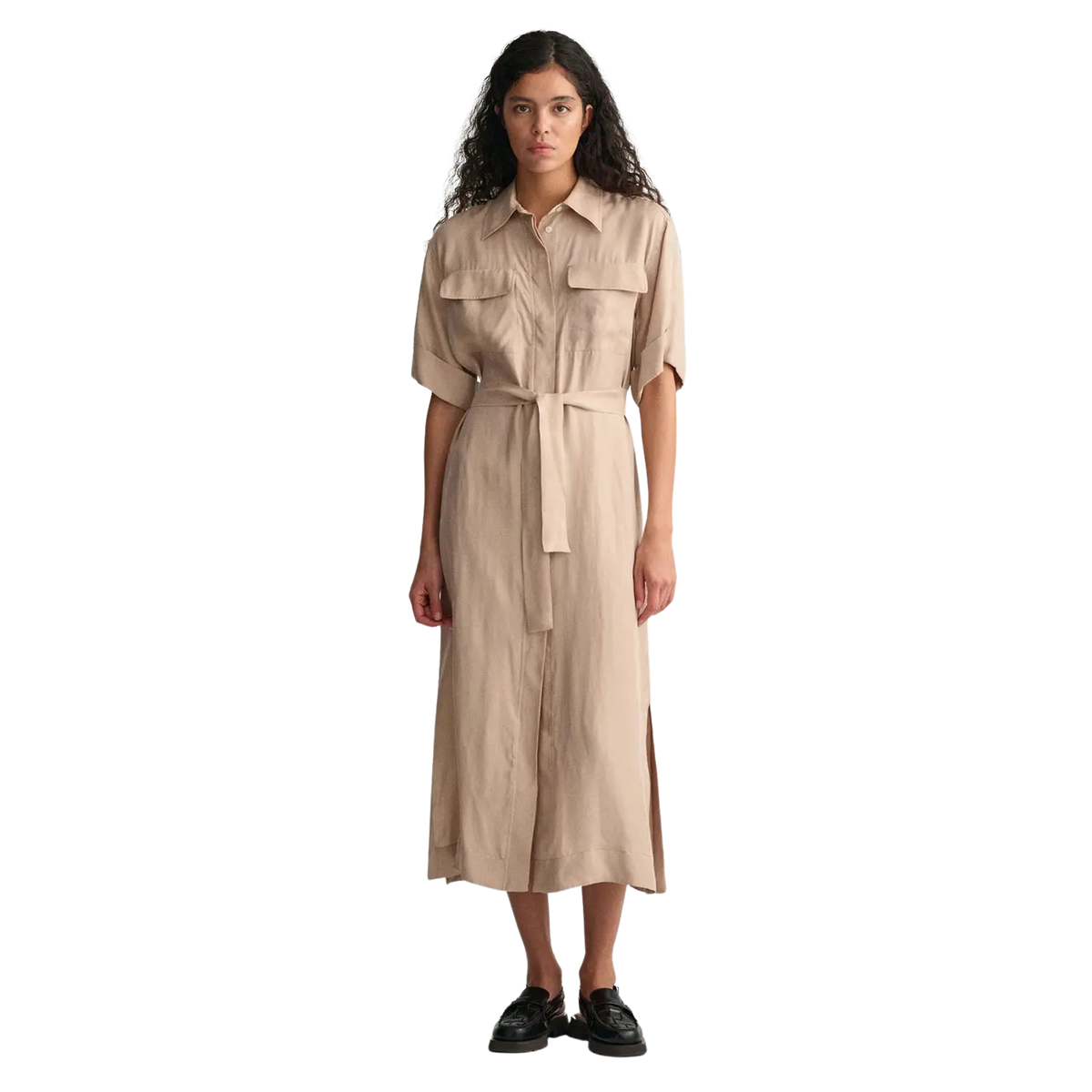 FLUTED SHORT SLEEVE SHIRT DRESS