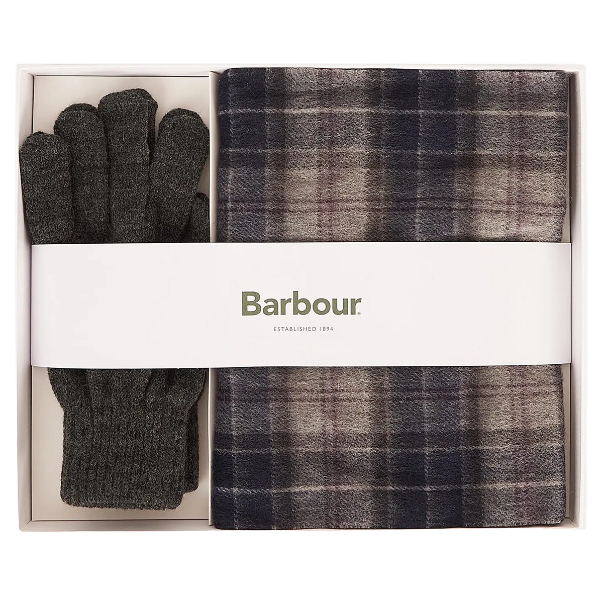 Barbour tartan scarf top and glove gift set