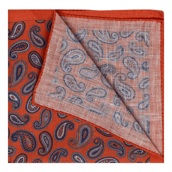 William David Linen Paisley Printed Pocket Square