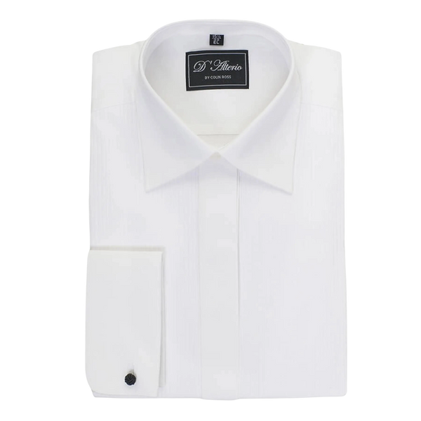 Pleated Standard Collar Dress Shirt for Men in White X-Long Length