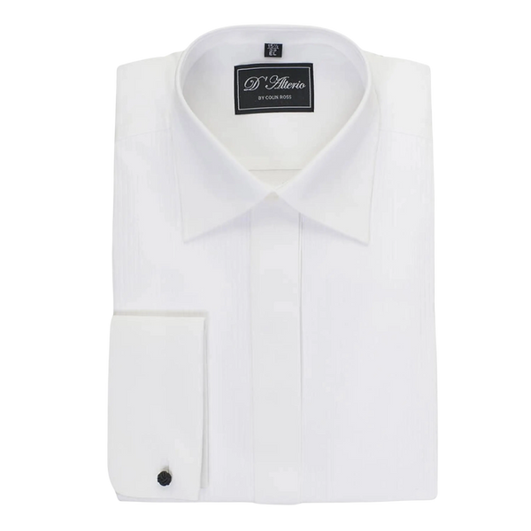 Pleated Standard Collar Dress Shirt in White X-Long Length