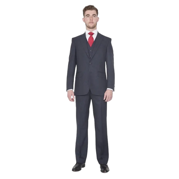 The Label Classic Fit Wool Suit Trousers for Men in Navy Birdseye