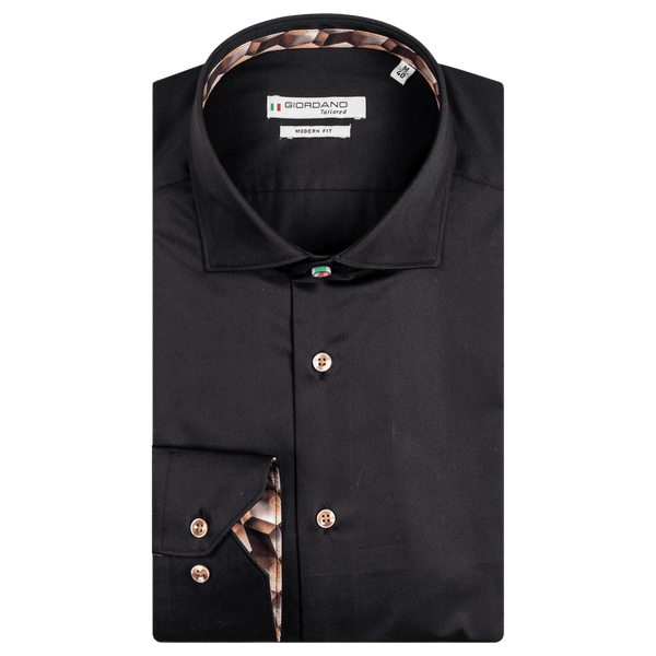 Giordano Solid Satin Long Sleeve Shirt With Trim for Men