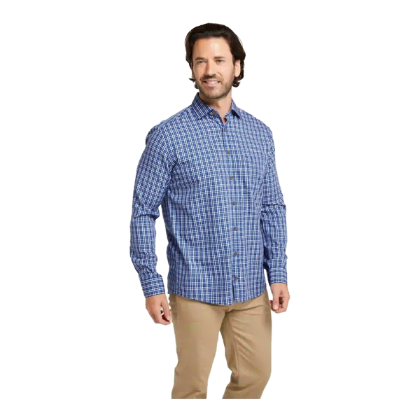 Double Two Long Sleeve Brushed Cotton Check Shirt for Men