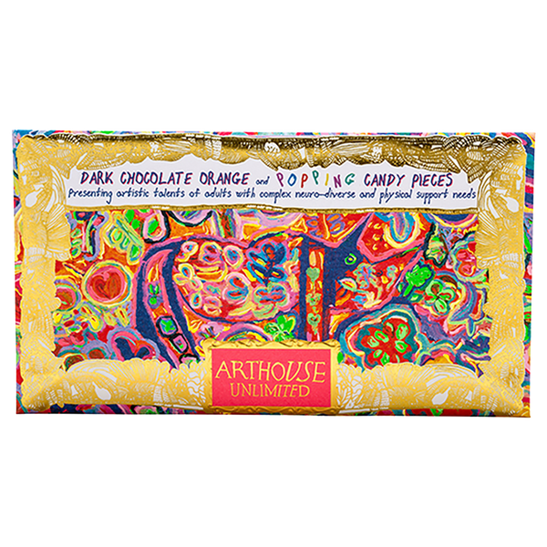 Arthouse Unlimited Rhino In Bloom, Dark Chocolate Bar with Orange & Popping Candy