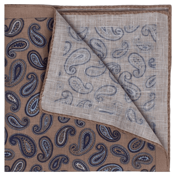 William David Linen Paisley Printed Pocket Square