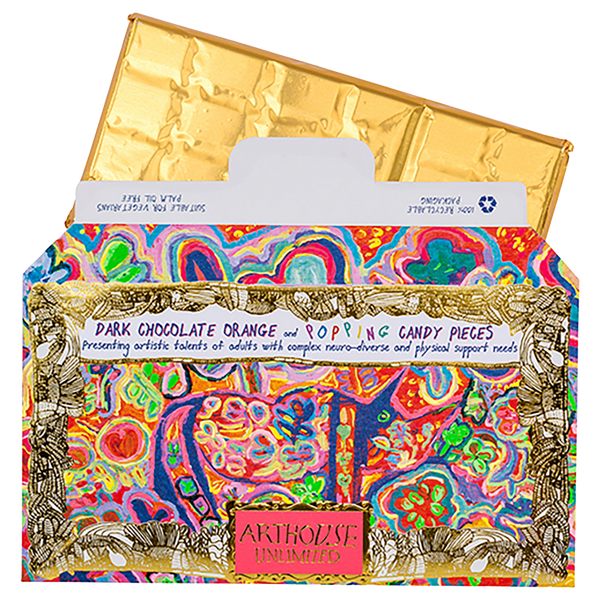Arthouse Unlimited Rhino In Bloom, Dark Chocolate Bar with Orange & Popping Candy