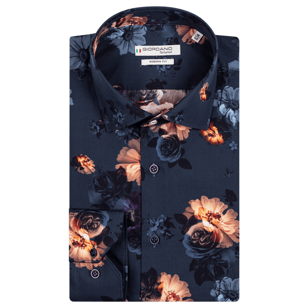 Giordano Flower Photo Print Long Sleeve Shirt for Men