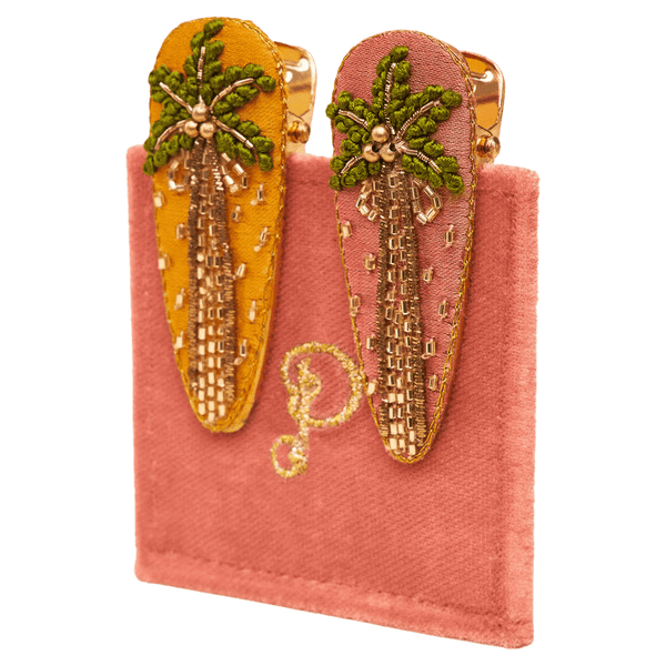 Powder Palm Trees Hair Clips Pack Of 2 for Women
