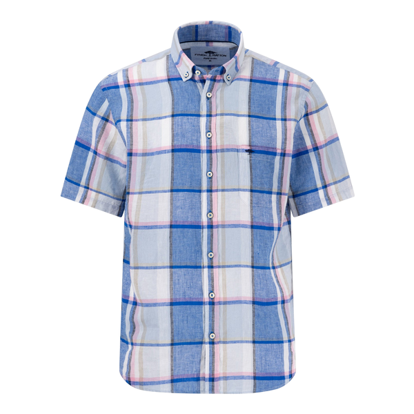 Fynch-Hatton Large Overcheck Short Sleeve Linen Shirt