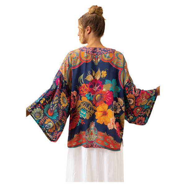 Powder Vintage Floral Kimono Jacket for Women