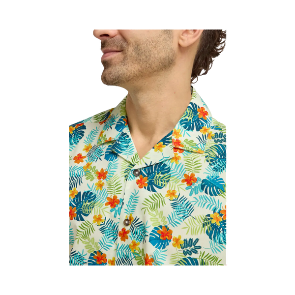 Double Two Jungle Flower Print Short Sleeve Shirt for Men