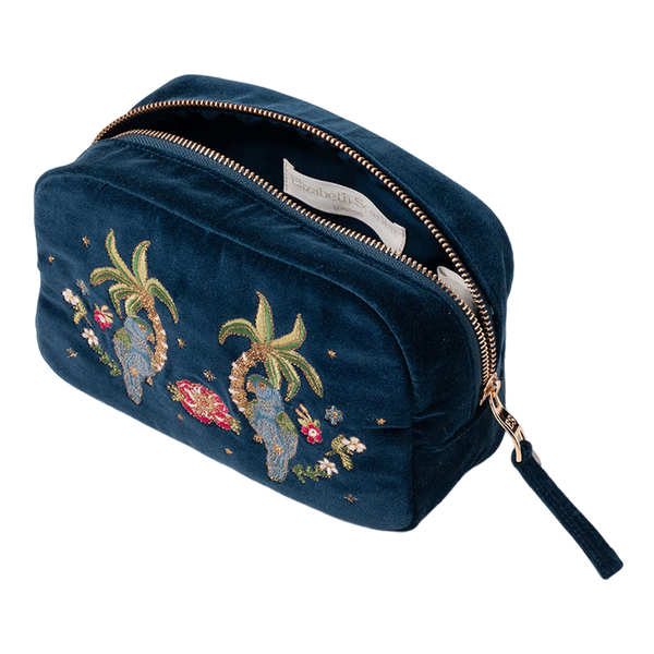 Elizabeth Scarlett Jungle Paradise Parrot Velvet Cosmetics Bag