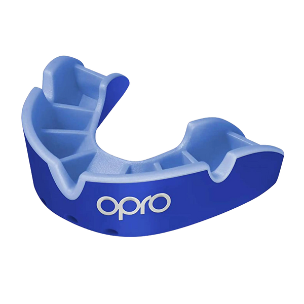 Opro Self-Fit Gen4 Full Pack Silver Junior Sports Mouthguard in Blue and Sky