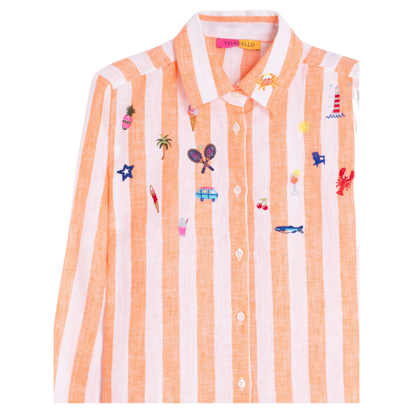 Vilagallo Petra Embroidery Linen Stripe Shirt