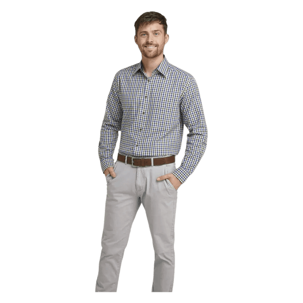 Double Two Brushed Cotton Check Long Sleeve Shirt for Men