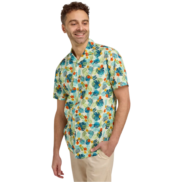 Double Two Jungle Flower Print Short Sleeve Shirt for Men