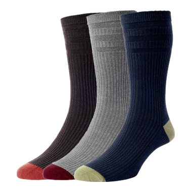 HJ Hall HJ945/3 Contrast Heel & Toe Soft Top Socks 3 Pack