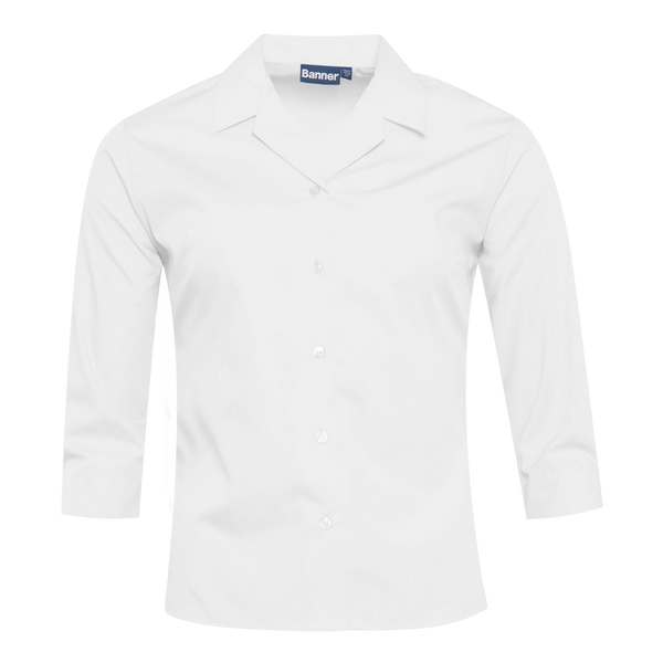 Girls’ School ¾ Sleeve Semi-fitted Blouse in White – Twin Pack