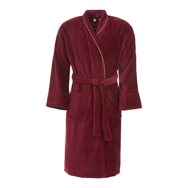 Bown of London Velour Piping Dressing Gown for Men in Burgundy