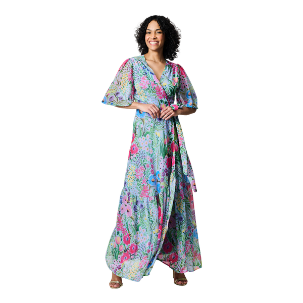 Hope & Ivy Ember Flutter Sleeve Maxi Wrap Dress