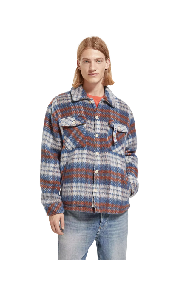 Scotch & Soda Brushed Wool Blend Check Overshirt for Men
