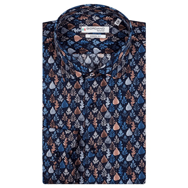 Giordano Autumn Leaf Print Long Sleeve Shirt for Men