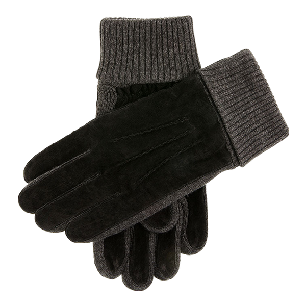 Dents Kendal Three-Point Fleece-Lined Suede Gloves with Knitted Cuffs