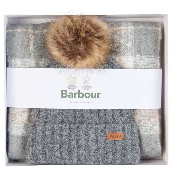 Barbour Saltburn Beanie Hat & Tartan Scarf Set for Women