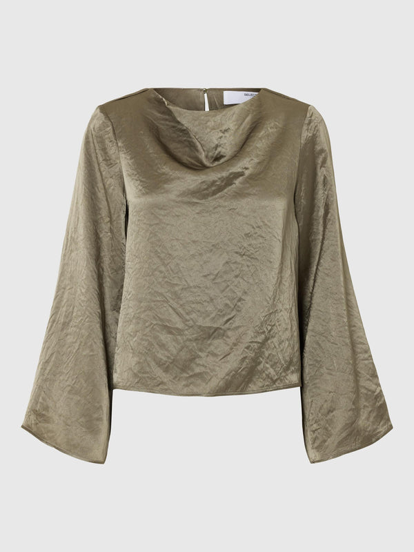 Selected Femme Selene Long Sleeve Draped Neckline Top
