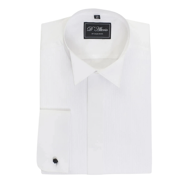 Pleated Wing Collar Dress Shirt for Men in White X-Long Length