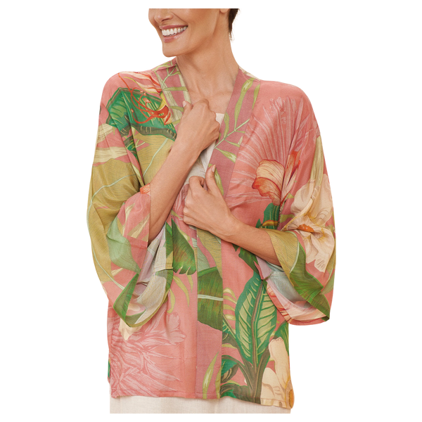 Powder Delicate Tropical Kimono Jacket for Women
