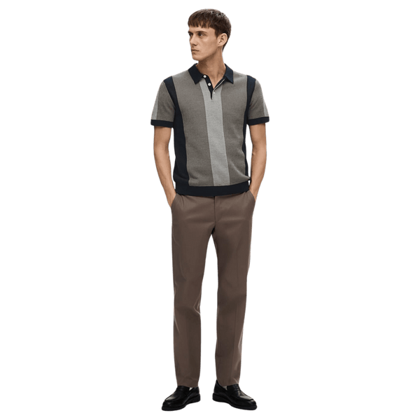 Selected Mattis Short Sleeve Knitted Stripe Polo Shirt for Men