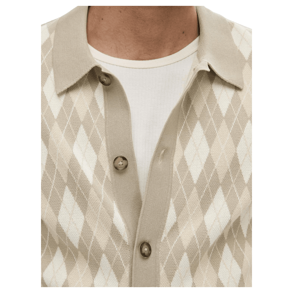 Selected Mattis Short Sleeve Knit Argyle Cardigan for Men