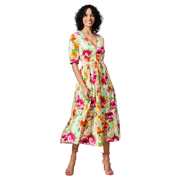 Hope & Ivy Zeena V-neck Full Skirt Tea Dress With Puff Sleeves