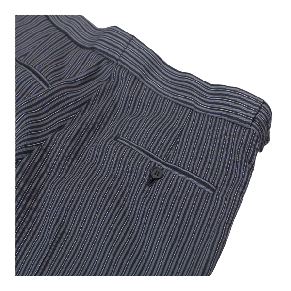 Coes Masonic Plain Front Suit Trousers in Black and Grey Pin Stripe